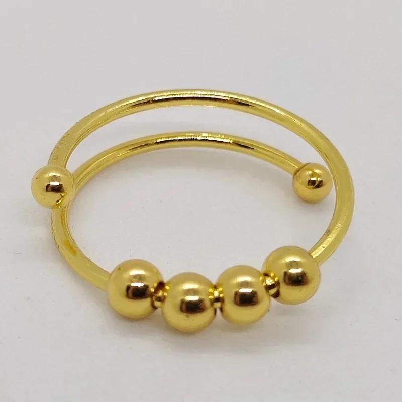 Rotierende Perlenringe aus Edelstahl, Anti-Angst-Ring, verstellbare rotierende Anti-Stress-Ringe für Frauen und Männer, Modeschmuck, Geschenk gold