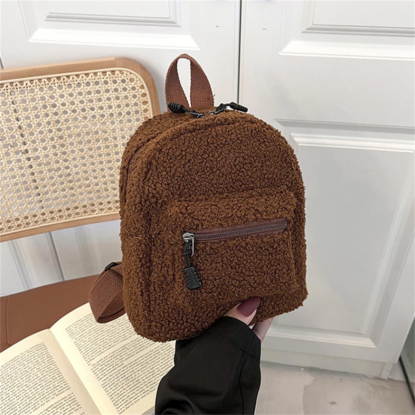 Damen Rucksäcke PlushBag Solide Kleine Schultertasche Rucksack Schultaschen Für Mädchen Teen Knapsack One Size braun