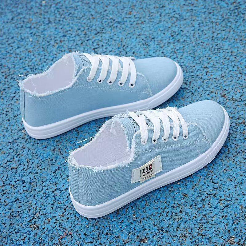 Canvas Schuhe Neue Damen Frühling Kleine Weiße Schuhe Flache Sohle Board Schuhe Bequeme Schuhe 40 himmelblaue