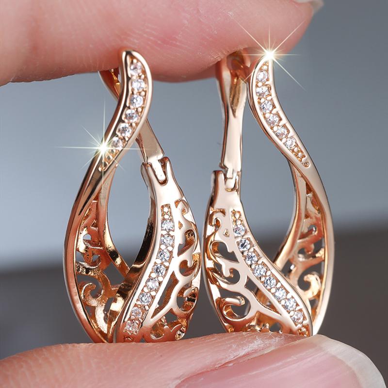 Böhmische Retro-Goldfarbene hohle Tropfenohrringe für Frauen und Mädchen, Kristall-Zirkon, Modeschmuck, Zubehör gold