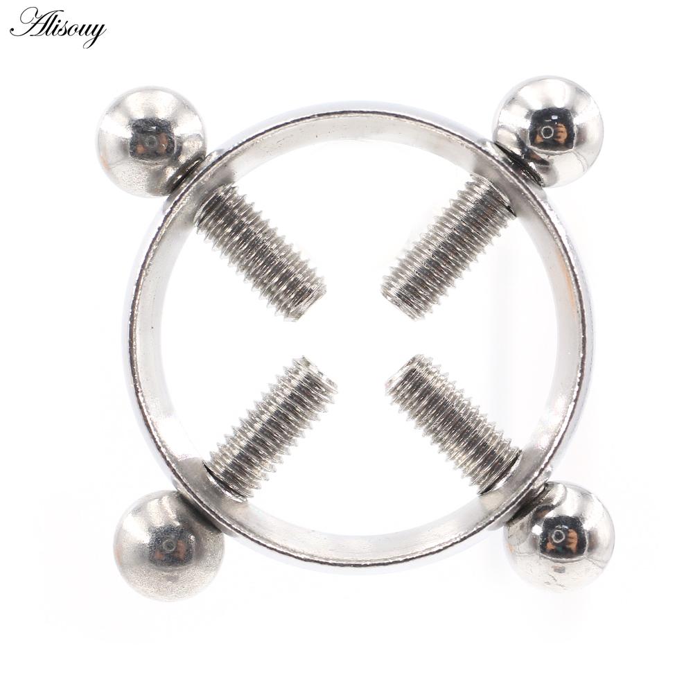 Alisouy 1 Stück runder Nippelring aus chirurgischem Edelstahl 316L ohne Piercing, nickelfrei, gefälschter Körperpiercingschmuck silber