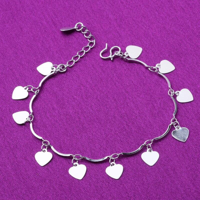 925 Sterling Silber Quaste Herz Charm Armbänder Gliederketten Armbänder & Armreif Fußkettchen Für Damen Schmuck A207 purple
