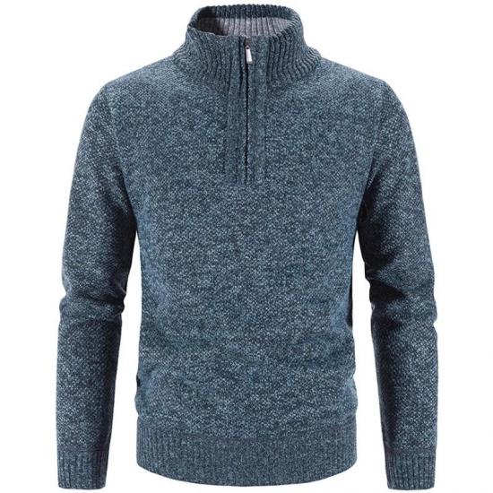 2024 Winter herren Fleece Dicker Pullover Halb Zipper Rollkragen Warme Pullover Qualität Männlich Dünne Gestrickte Wolle Pullover 3Xl M blau
