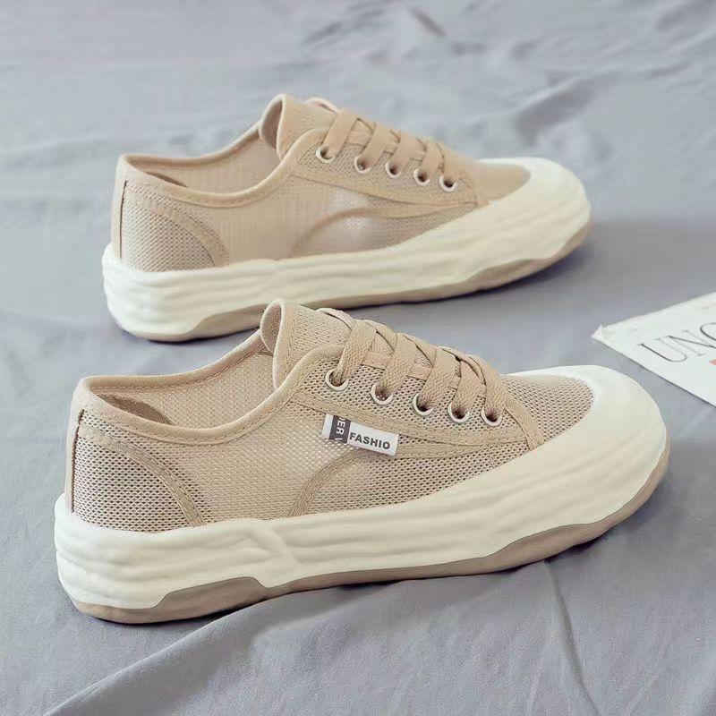 Sommer Damen Schuhe Trendige Board Schuhe Flache Schuhe Damen Modische Lässige Dicke Sohle Mesh Atmungsaktive Weiße Schuhe 40 beige