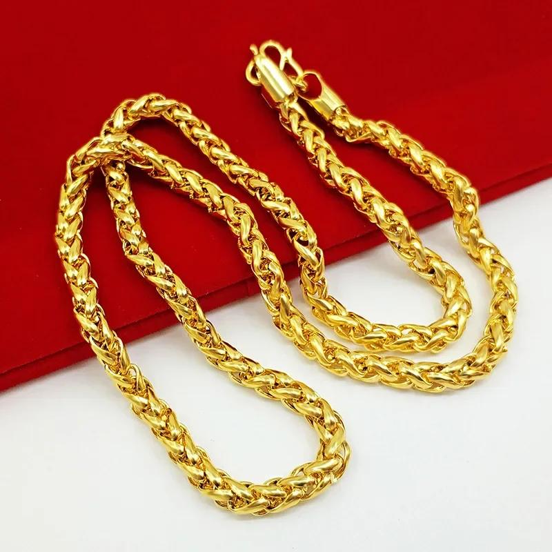 24K Gold, AU999 Echtgold Halskette für Herren und Damen, modischer Goldschmuck, hohle Thai-Kette 60cm gold