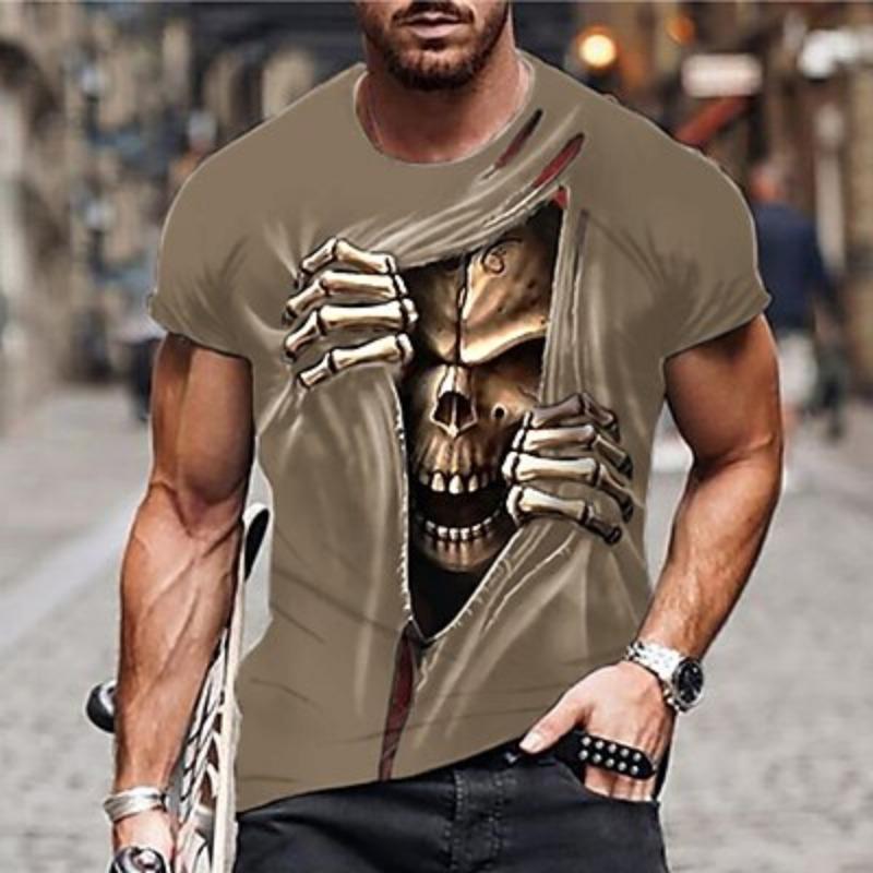 Herren T-Shirt mit Totenkopf-Grafikdruck, lustiges T-Shirt, kurzärmeliges T-Shirt, 3D-Shirt, Designer, lässig, täglich, Sommerbekleidung 4XL