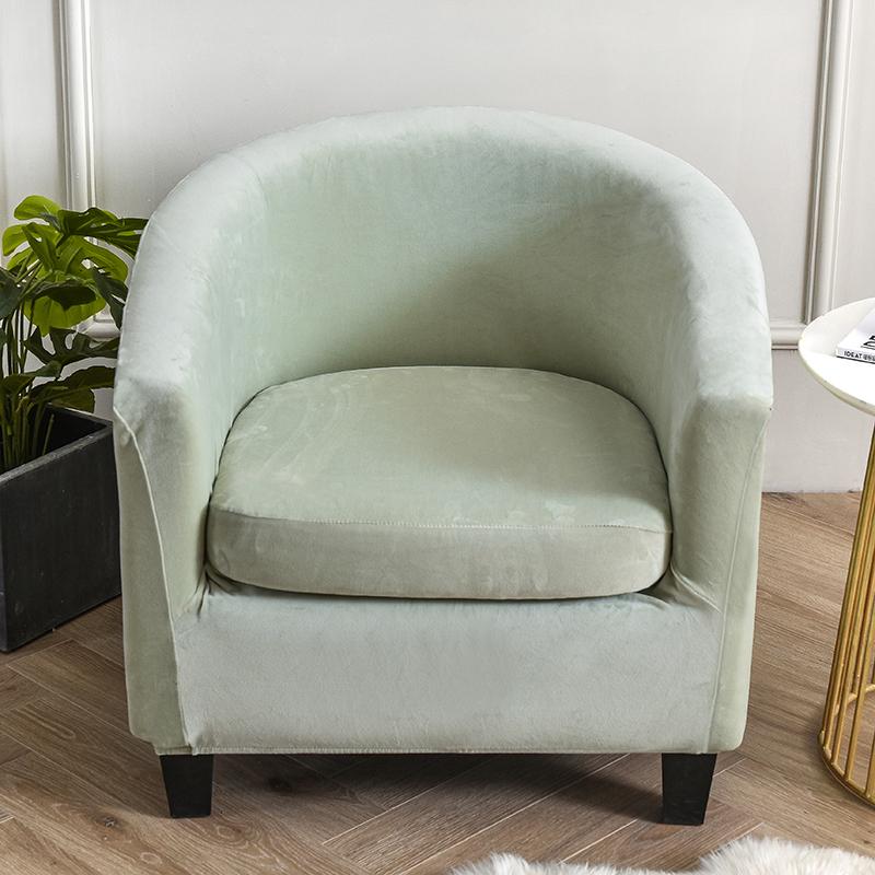 Samt-Stuhlhussen für Club-Sessel, Stretch-Sofa-Schonbezug, abnehmbarer Couchbezug für Wanne, Bartheke, Wohnzimmer, 2 Stück/Set hellgrüne