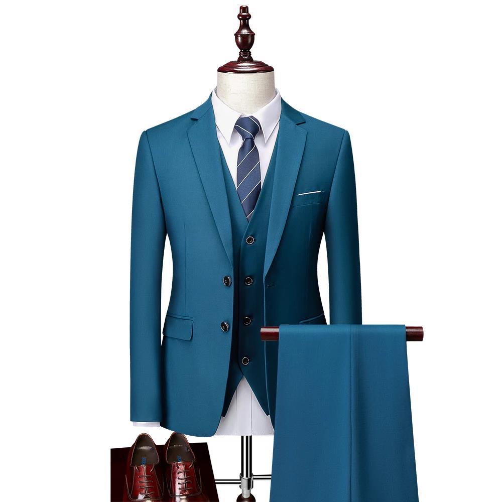 Business-Anzug Herrenanzug Dreiteiliger britischer Slim-Brautanzug Mehrfarbiger Anzug in Übergröße Trauzeugenanzug 6XL see-blaue