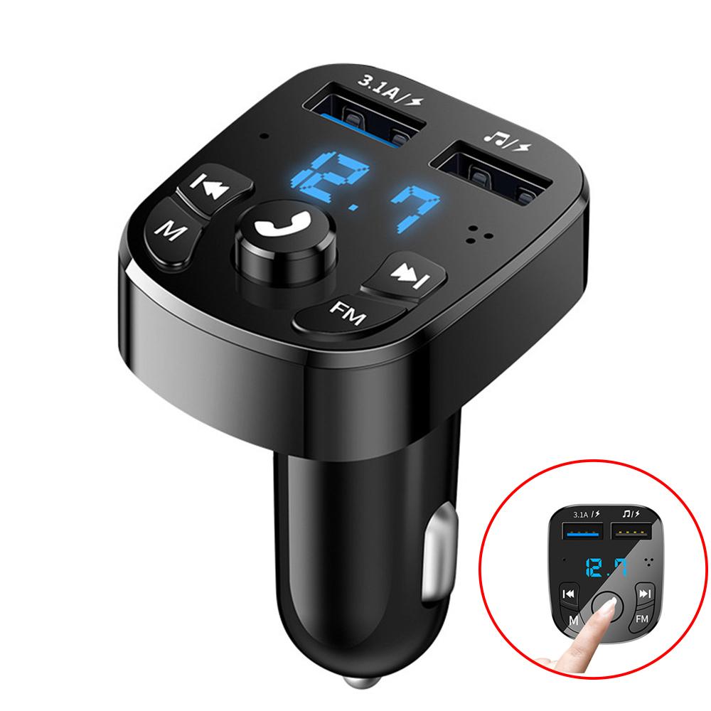 Autoladegerät Bluetooth 5.0 FM-Transmitter Dual USB-Ladegerät 3.1A Schnellladegerät Auto MP3-Player Autoradio Audio AUX Car Kit Freisprecheinrichtung Autozubehör Button type