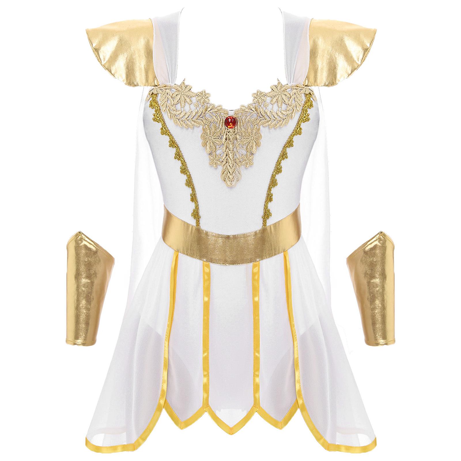 Damen Ägyptische Königin Kaiserin Cosplay Kostüm Body Toga mit Armbändern Anzug Antike römische Königin Halloween Dress Up Kleidung M weiß