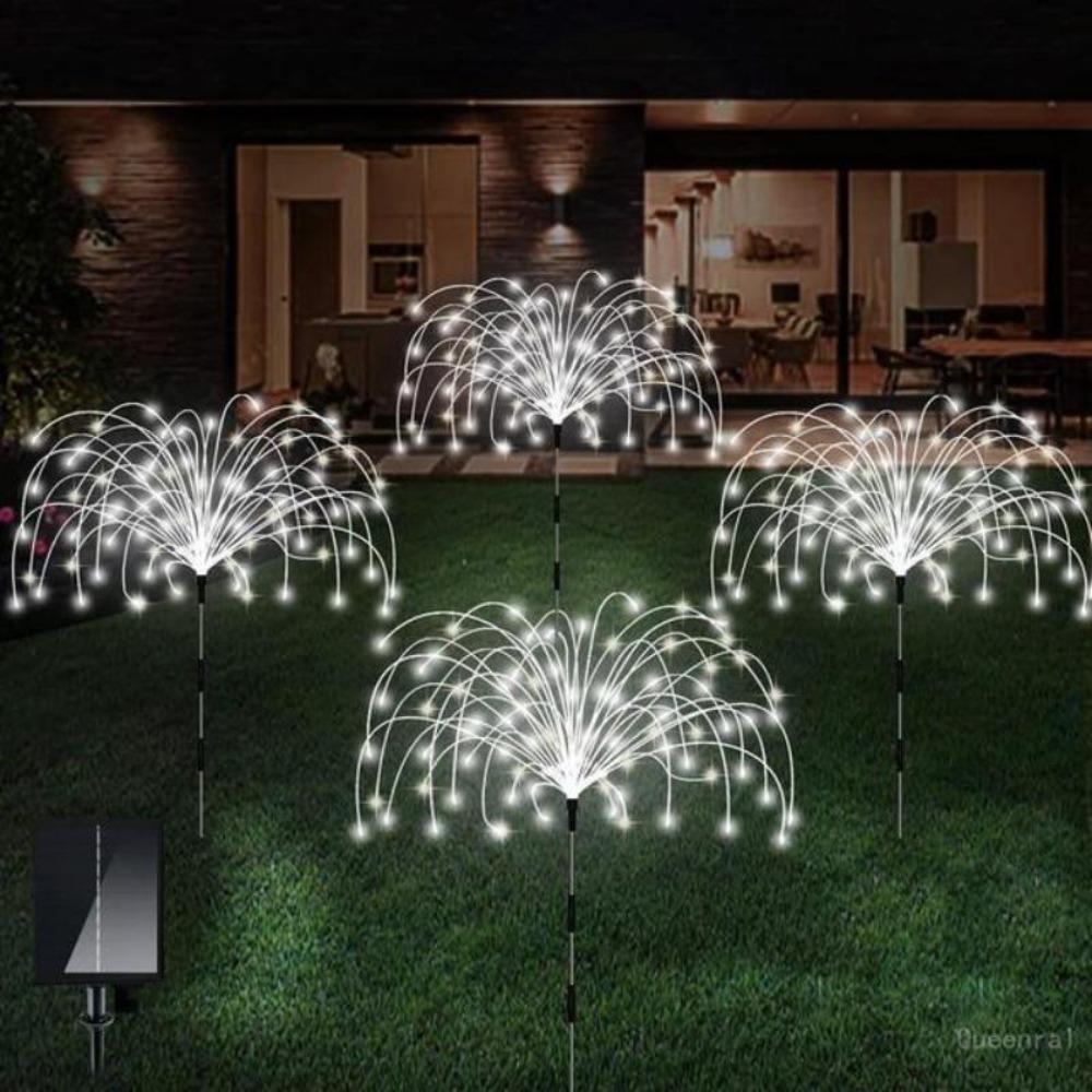 300/420 LED Outdoor Solar Gartenleuchte, Aufgewertetes Feuerwerk Licht, 8 Beleuchtungsmodi, Außendekoration für Gartenterrassen, Halloween, Weihnachten 150LED,1PC weiß