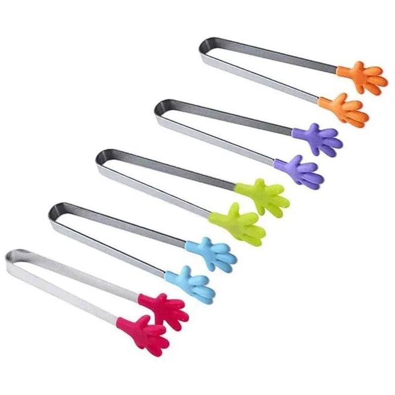 1 Stück Kreative Kleine Handform Silikon Lebensmittelzange Eis Süßigkeiten Küchenbedarf Edelstahl Rutschfest Mini Utensil Zufällig multicolour