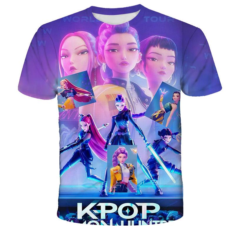 KPop Dämonenjäger Tiger Girls Boys T-Shirt K-Pop Dämonenjäger Kinderbekleidung T-Shirts Niedliches Cartoon-Print T-Shirt Tops 110 pink