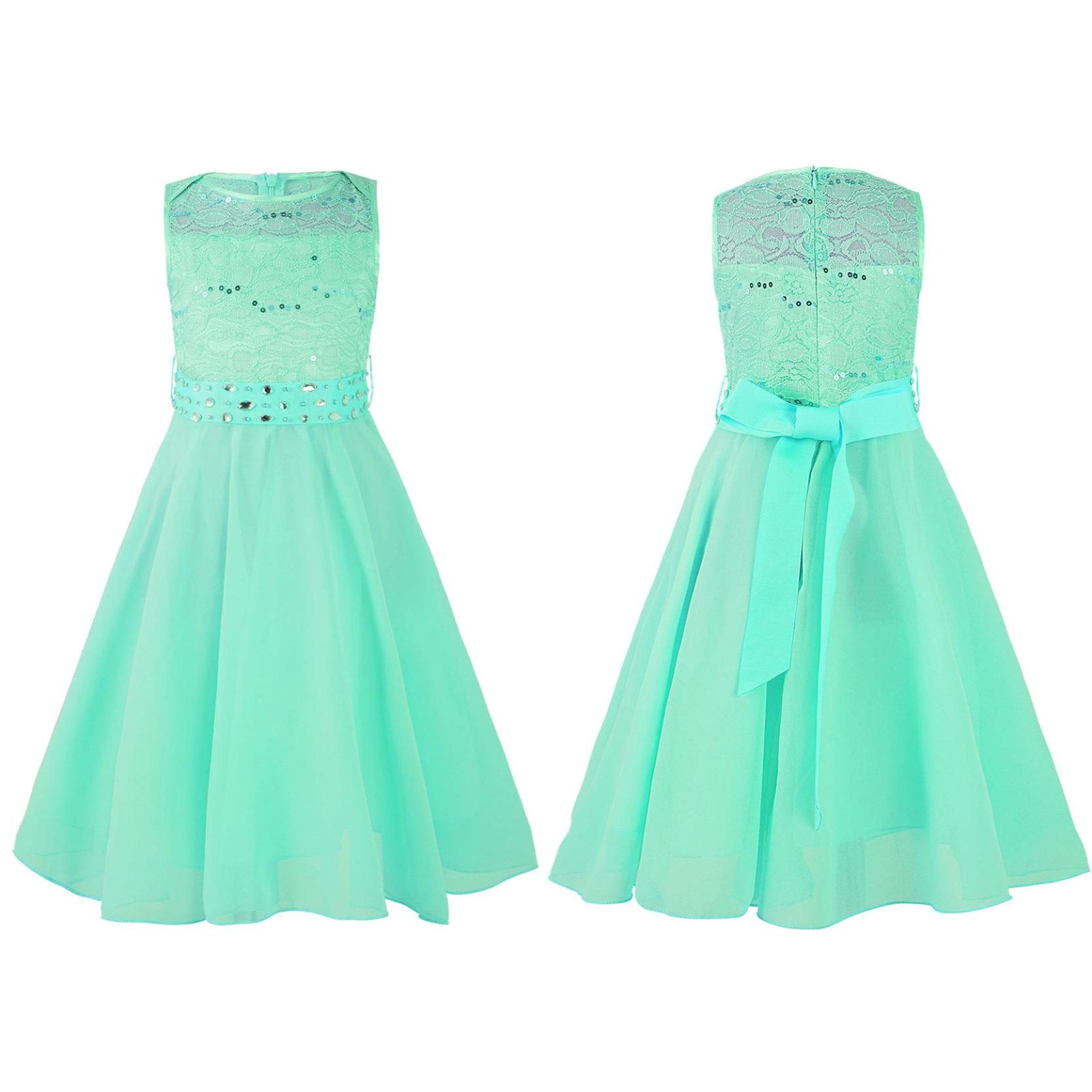 Kinder Mädchen glitzernde Pailletten Spitze Blumenmädchen Brautjungfer Hochzeit Party Kleider ärmellos Chiffon Prinzessin Festzug Ballkleid 15-16 Years minze, grüne