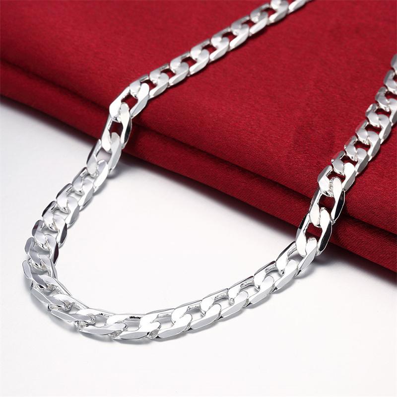 Sonderangebot 925 Sterling Silber Halskette für Männer 16-24 Lnches klassische 8mm Kette Luxus Schmuck Hochzeit Weihnachtsgeschenke 55cm