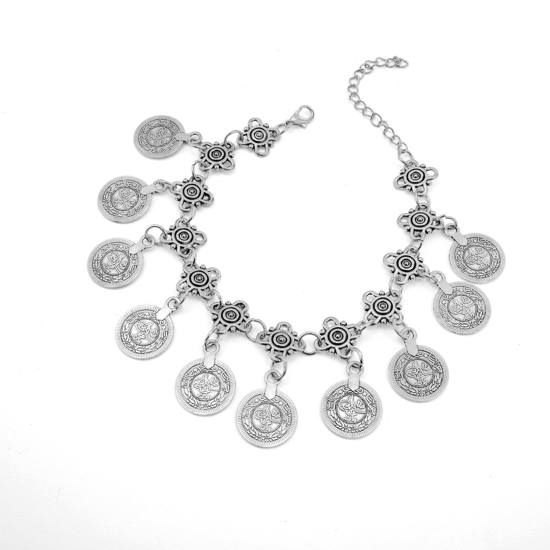 Runde Quaste Blume Fußkettchen für Frauen, Legierung modisch Retro europäischer und amerikanischer Stil Schmuck Geschenk silber