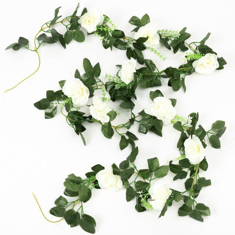 2 Stück 2,2 m Weiße Künstliche Rosenblüten Hängende Rankenpflanzen Blätter Künstliche Girlande Blume Hochzeitsfeier Weihnachtsdekoration