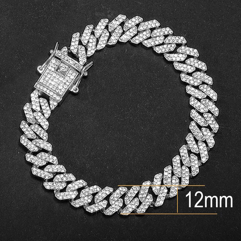 13MM 2-reihige mit Strass besetzte Miami Rhombus Cuban Kette Hip Hop Herren Damen Zinken Cuban Gliederkettenarmband Iced Out Herrenschmuck 5 inch gray
