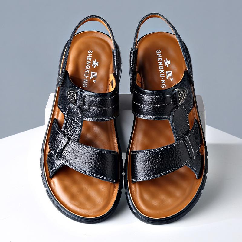 Mode Übergröße 49 Sommer Spaltleder Strandsandalen Herrenschuhe Übergröße 49 50 Ledersandalen für Herren Weiche Outdoor Walking Herrenschuhe 49 schwarz