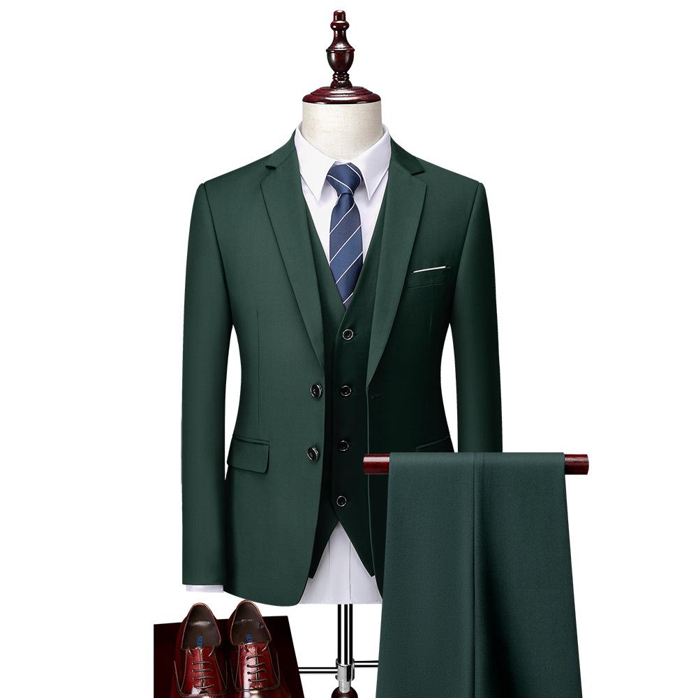 5XL(Jacke + Weste + Hose)Reine Farbe Herren Business Anzug Dreiteiliges Set Bräutigam Hochzeitskleid XXXL black