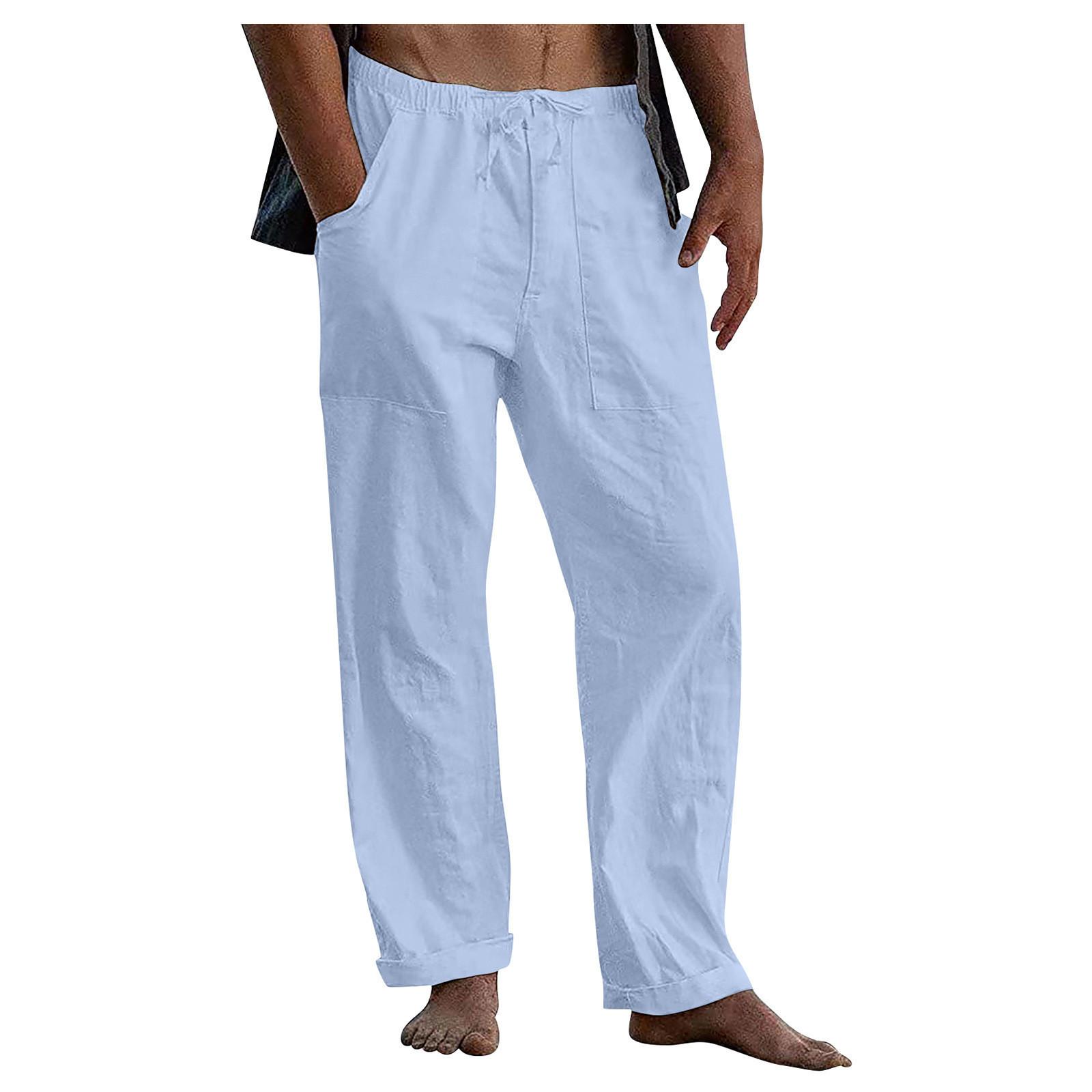 Sommer Leinen Breite Männer Hosen Koreanische Hosen Oversize Bettwäsche Streetwear Männlichen Frühjahr Yoga Hosen Casual Männer Kleidung Jogginghose M himmelblaue