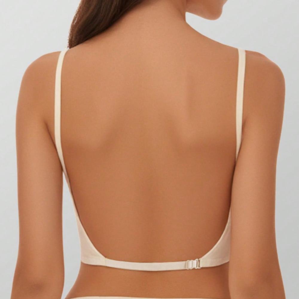 Damen Nahtloser Großer Rückenfreier BH U-förmig Schöner Rücken Unterwäsche Kleine Brust Push-up BH mit Brustpolstern 2XL beige
