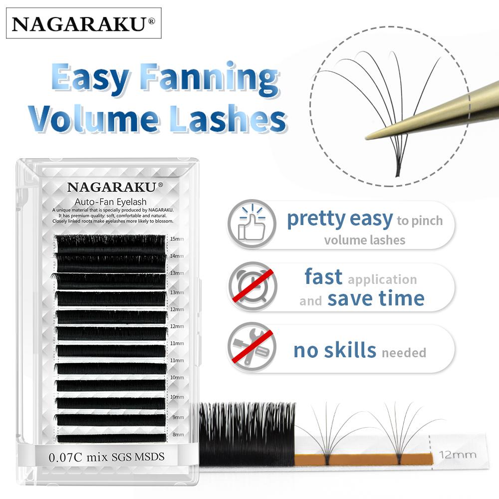 Easy Fanning Volume Lashes NAGARAKU Schwarz 12 Linien Auto Fans Wimpern 0.07D 10mm schwarz