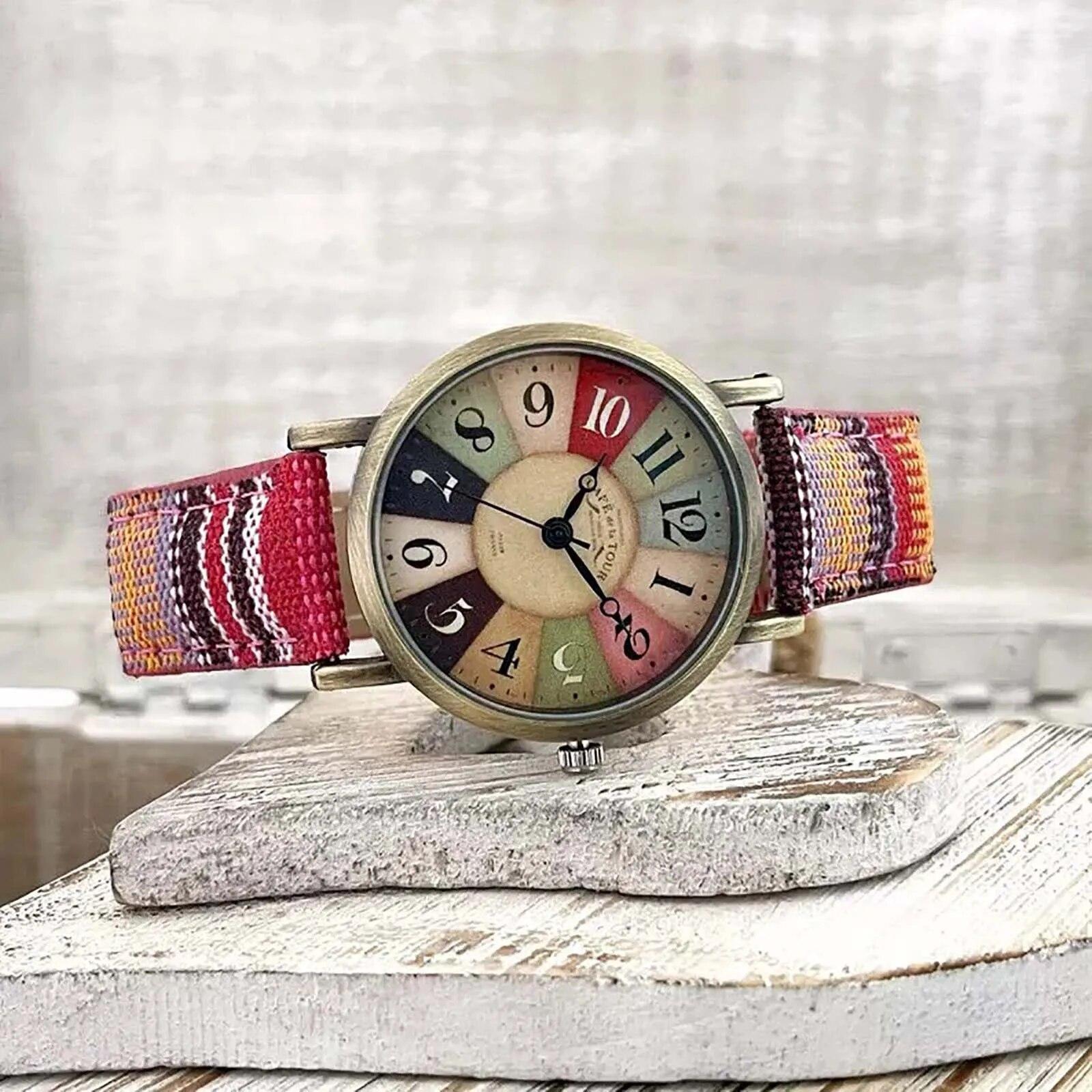 Modische Uhren für Damen mit mehrfarbigem Regenbogenmuster, Armband, Uhrenschmuck