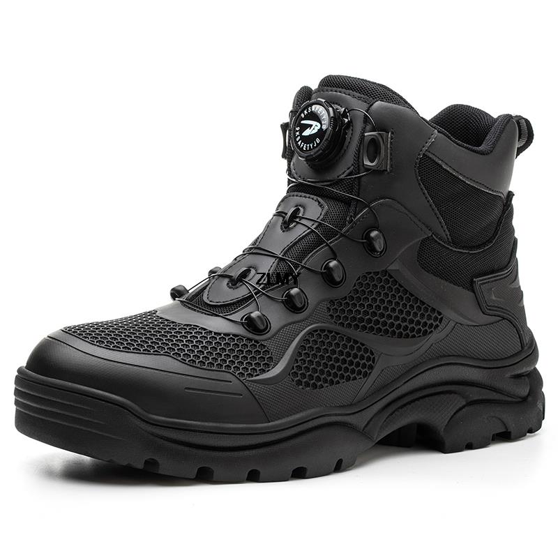Unzerstörbare Arbeitssicherheitsstiefel für Herren, Sicherheitsschuhe mit Stahlkappe, Anti-Smash- und Anti-Stich-Sneakers, Sicherheits-Arbeitsstiefel für Herren mit gedrehtem Knopf 39