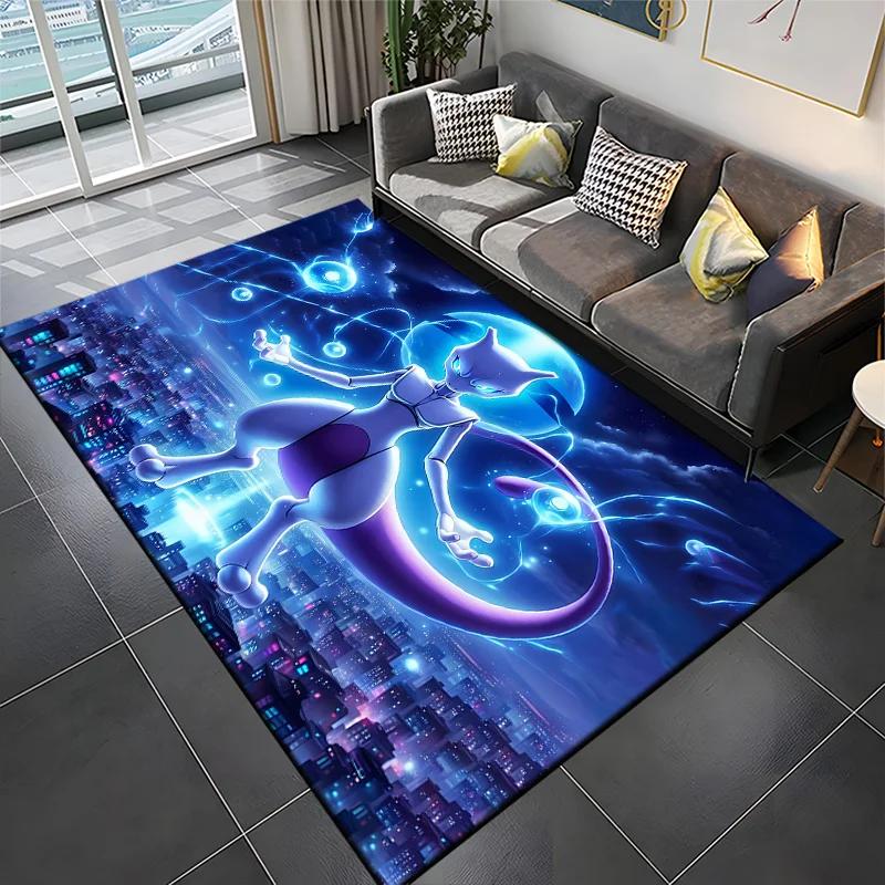 15 Größen Pokemon-Mewtwo Muster Teppiche Schlafzimmer Spielmatten Schlafzimmer Dekor Teppich Wohnzimmer Sofateppich Krabbeldecke Weihnachtsgeschenke 60x90cm (24x35in)