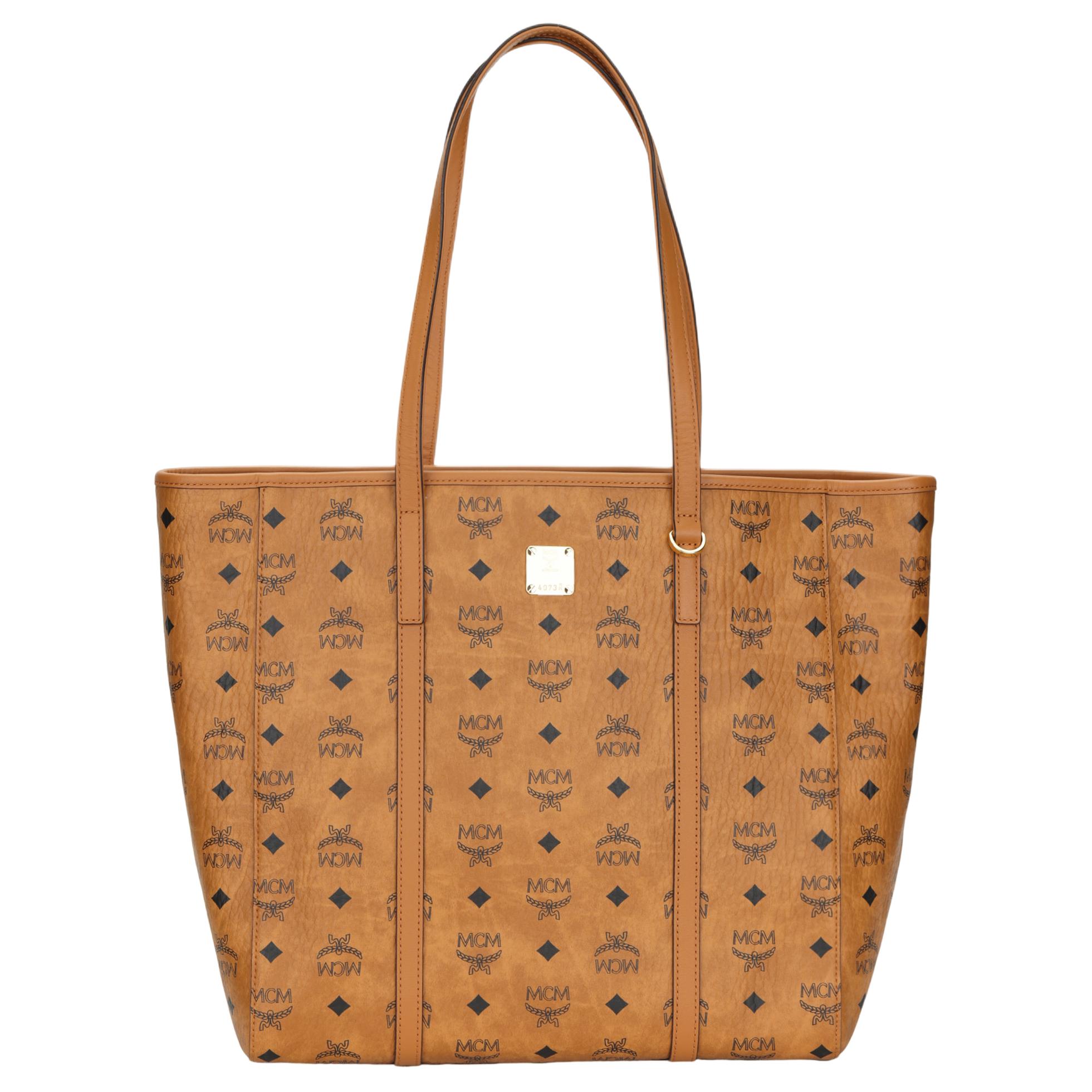 MCM Monogramm Print Kunstleder/Rindsleder Tragetasche Einkaufstasche Handtasche Umhängetasche Mittelgroß Damen-Tragetaschen Braun Cognac MWPAATN03CO001 Basic Set (Bag+Dust Bag)