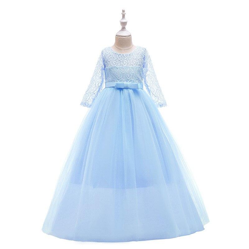 Sommer Langarm Mädchen Party Kleid Hochzeit Kleid Kinder Kleider Für Mädchen Kinder Abend Spitze Prinzessin Kleid 10 12 Jahre 170 himmelblaue