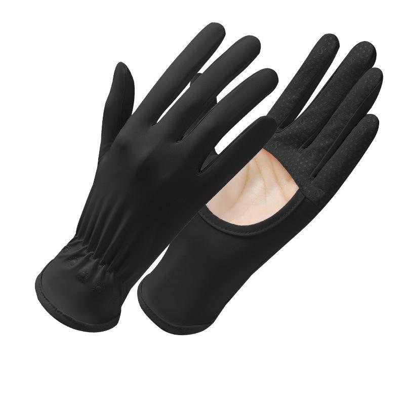 Eis Seide Sonnenschutzhandschuhe für den Sommer Dünn Atmungsaktiv Schnelltrocknend Outdoor Reiten Rutschfest Fahren Vollfinger und Getrennte Finger Sonnenschutzhandschuhe One size black