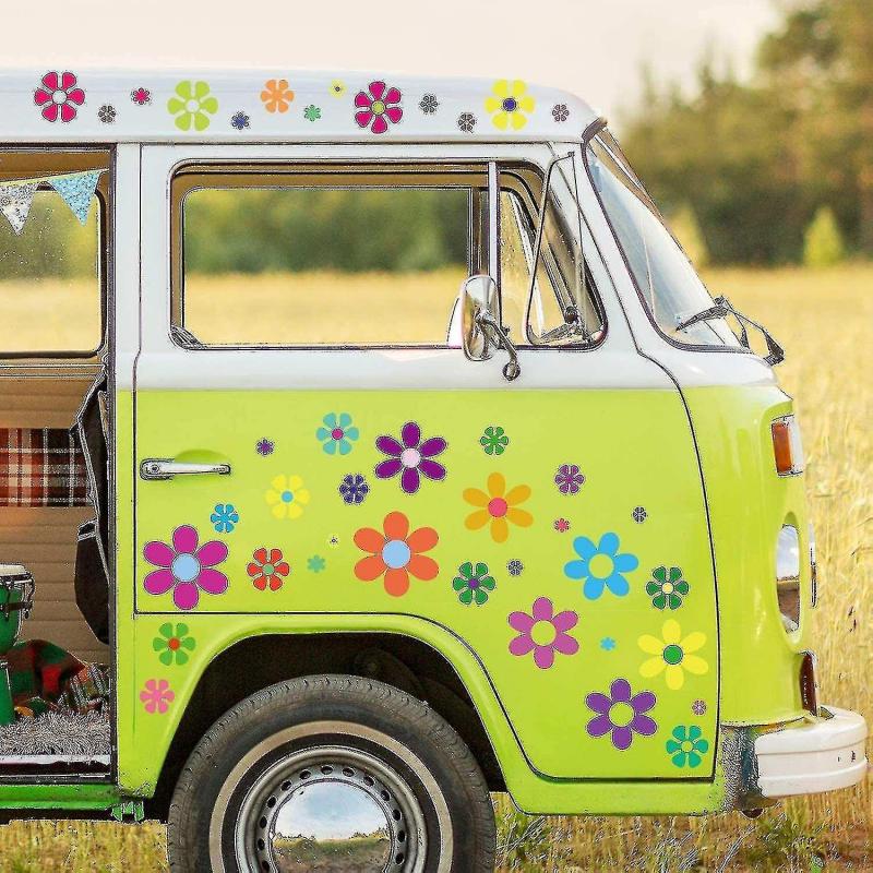 Auto Blumen Aufkleber 60er Jahre Hippie Thema Party Aufkleber Mehrfarbige Gänseblümchen Aufkleber Vinyl Retro Blume