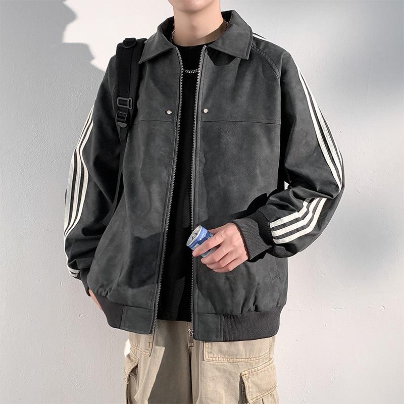 Herbst Neue Jacke Herren Modisches Revers Drei-Riegel Top Jacke Herren L grau