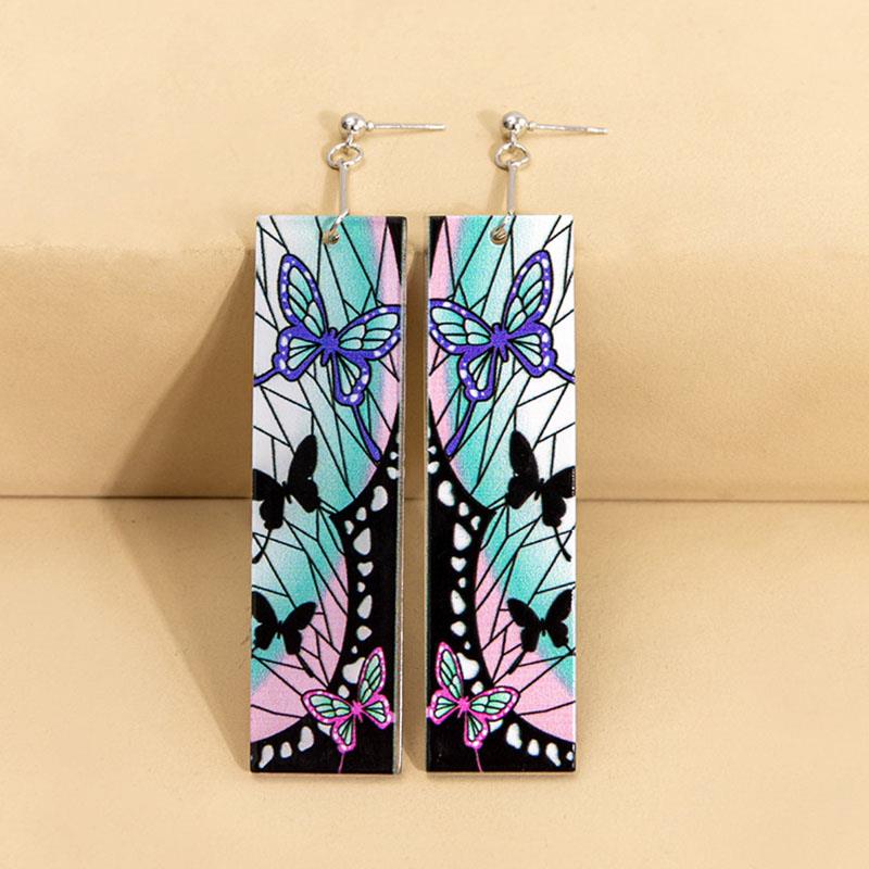 Mode Acryl Tanjiro Ohrringe Dämon Slayer Ohrringe Anime Cosplay Requisiten Hanafuda Drop Lange Ohrringe für Frauen Mädchen Schmuck Butterfly Ninja