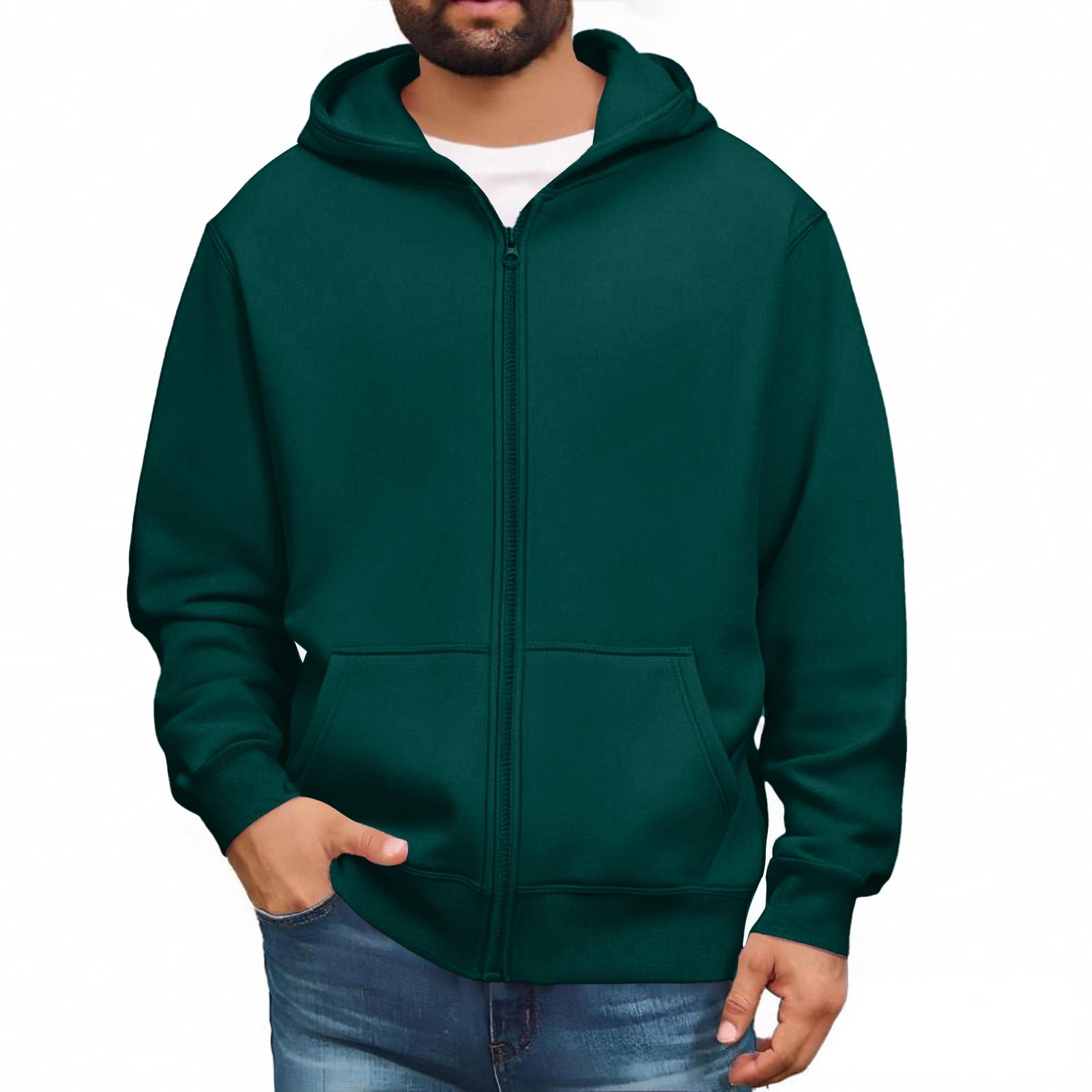 Herren Sweatshirts mit durchgehendem Reißverschluss, langärmlige Pullover-Tops, lässige und große Jacken mit Taschen XXL dunkelgrüne