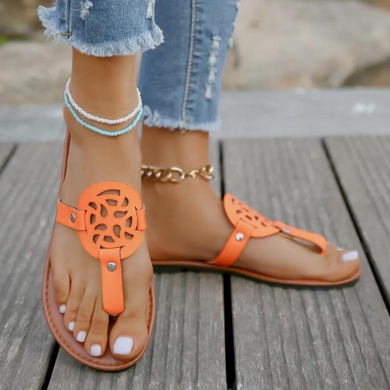 Damen Flache Hausschuhe Sommer Übergröße Damen Flip Flops Retro Zehenfrei Lässige Pantoletten für Damen Outdoor Damen Zehensandalen 36 orange
