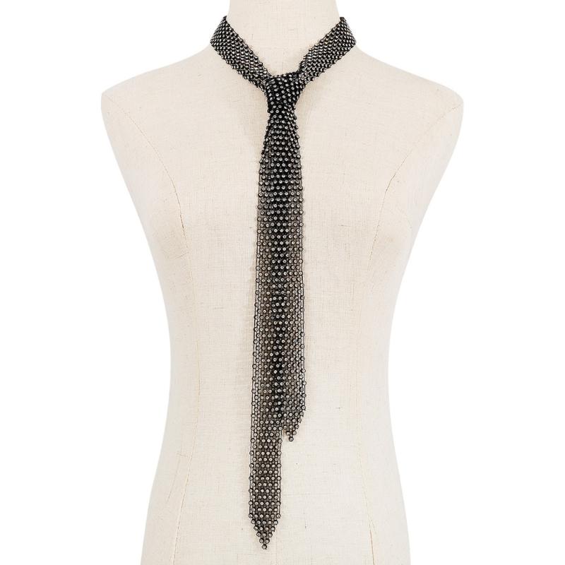 Bling Langer Schal Halstücher Strass Krawatte Choker Halskette für Damen Luxus Kristall Krawatte Kragen Halskette Schmuck schwarz