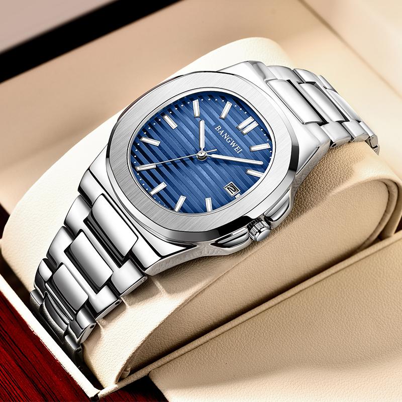 LIGE Neue Männer Uhr Mode Lässig Quadratischen Edelstahl Quarzuhr Sport Wasserdichte Uhr Nacht Leuchten Automatische Datum Uhr Frauen uhr silber/blau