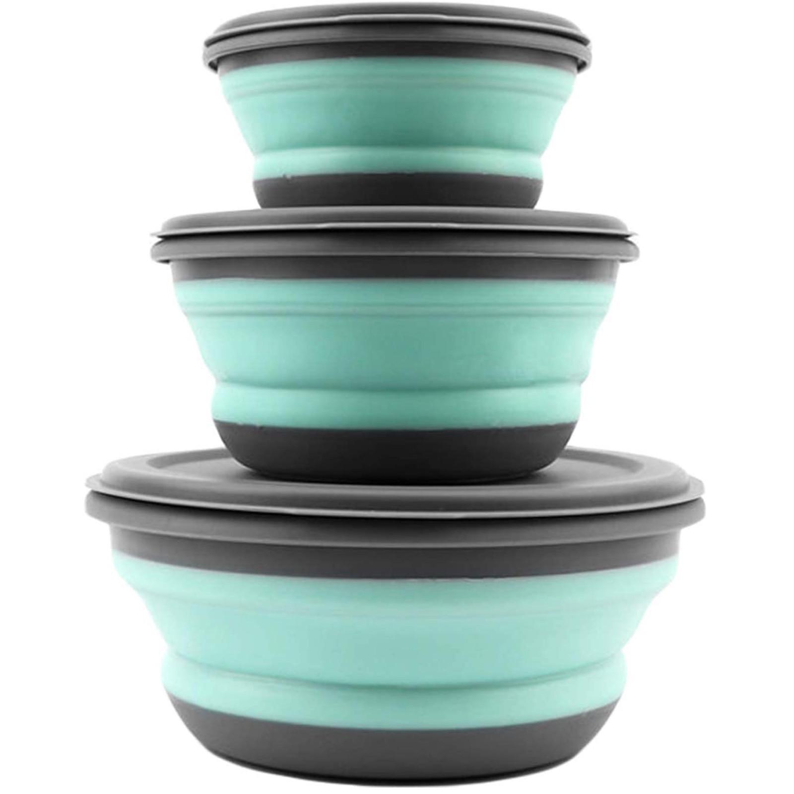 Tragbare Camping-Faltschüssel mit Abdeckungen, Camping-Reise-Silikonschüssel, 3 Stück, faltbare Lebensmittel-Aufbewahrungsboxen für Wandern, Reisen, Camping bunt