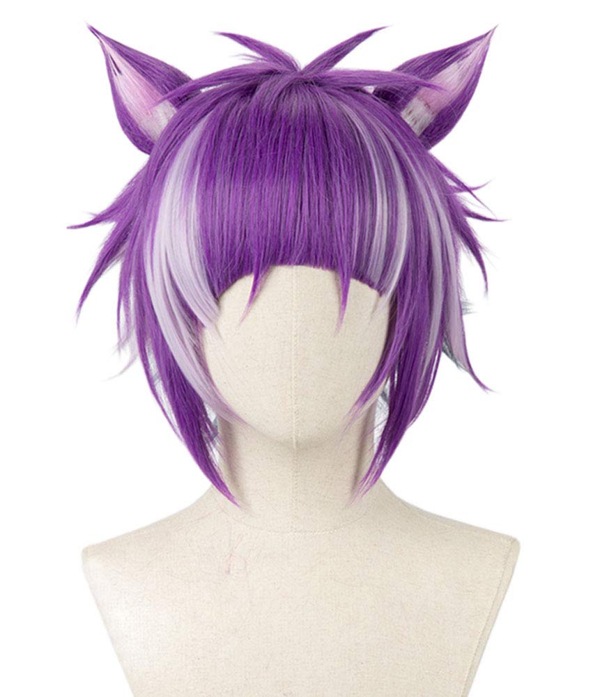 Lila Cosplay-Perücke im Cheshire-Katzen-Stil mit Netz, Hitzebeständig, Perfekt für Halloween-Kostüme