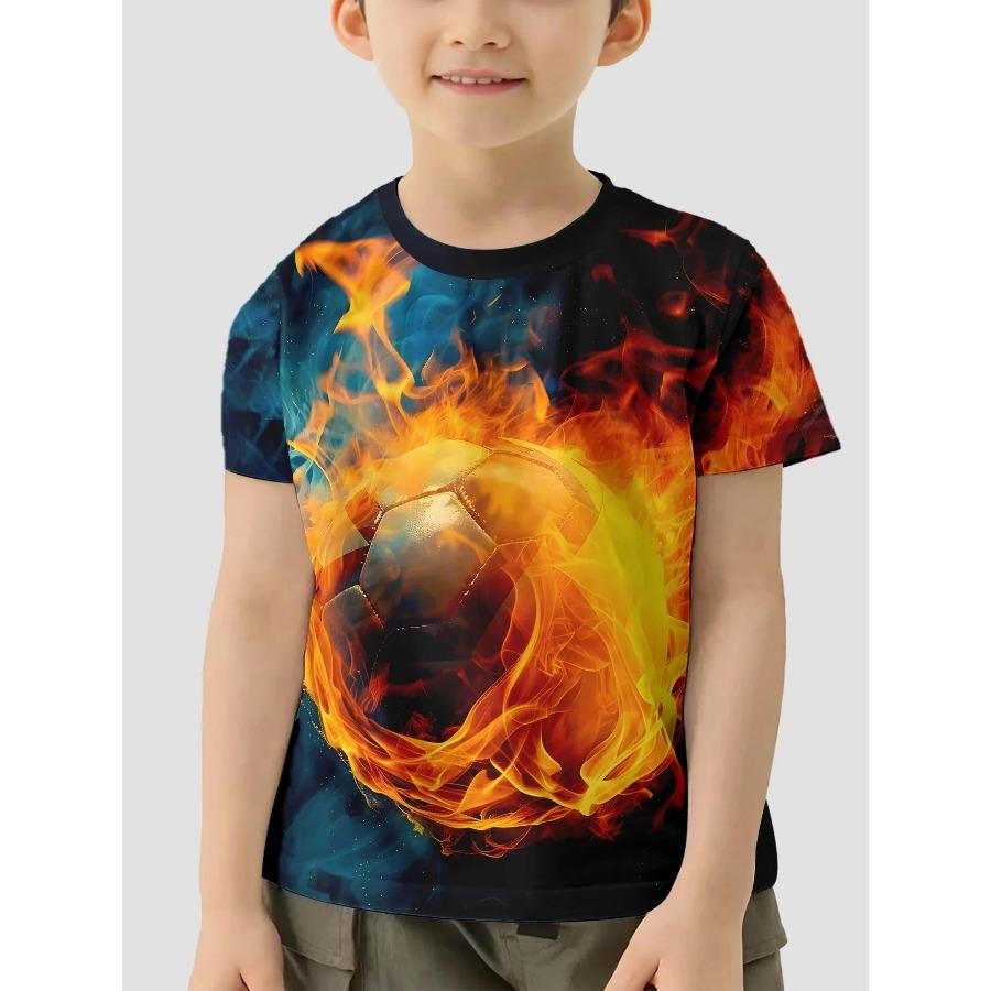 Kinderkleidung 2024 Cooles Fußball-T-Shirt 3D-Druck Fußball Junge Mädchen T-Shirts Lässiges T-Shirt 2-8 Jahre Teenager Kinderkleidung Tops 140
