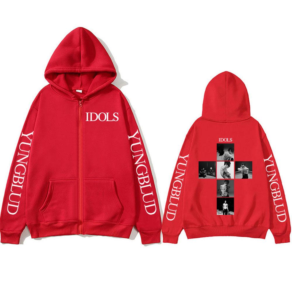Yungblud IDOLS Album Tour Reißverschluss Kapuzenpullover Herren Damen Mode Hip Hop Pullover Rock Vintage Reißverschluss Sweatshirts Jacken Mäntel XL rot