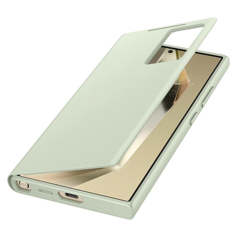 Smart View Wallet Flip Case Für Samsung Galaxy S24 Ultra SM-S928B Smart View Handyhülle Abdeckung hellgrüne