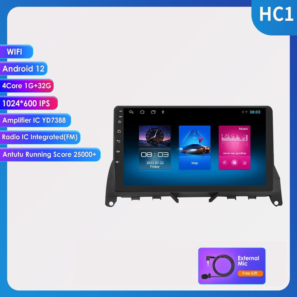 Hizpo AI Voice 2 Din Android Autoradio für Mercedes Benz C-Klasse W204 S204 Carplay 4G Auto Multimedia GPS 2din Autoradio Stereo Audio Video Head Unit HC1 4Core 1G 32GB