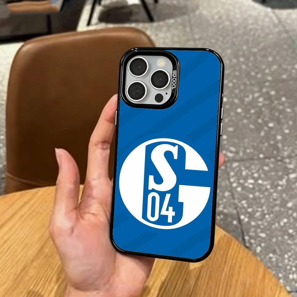 Klassische S-Schalke-es 04 P-Muster Handyhülle Für iPhone17,16,15,14,13,12,11 Plus,Pro Max Farbige Silberbeschichtete Innenabdeckung iPhone16se4