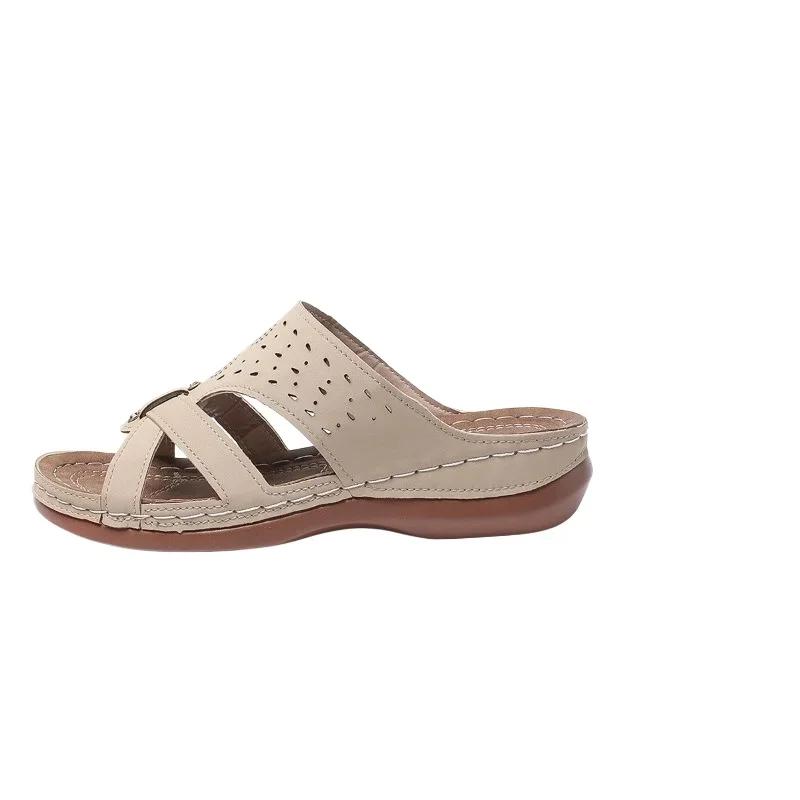 Schuhe Damen Zehenfrei Damen Hausschuhe Outdoor Freizeit Hausschuhe Damen Runde Zehe Nieten Keile Übergröße Damen Sandalen 39 apricot