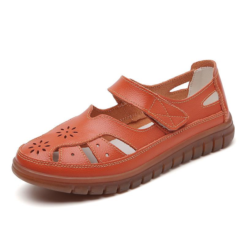 Damen Leder Hohl Sandalen Atmungsaktive Sommerschuhe Bequeme Krankenschuhe Weiße Sandalen Mama Sandalen Große Größe 38 orange