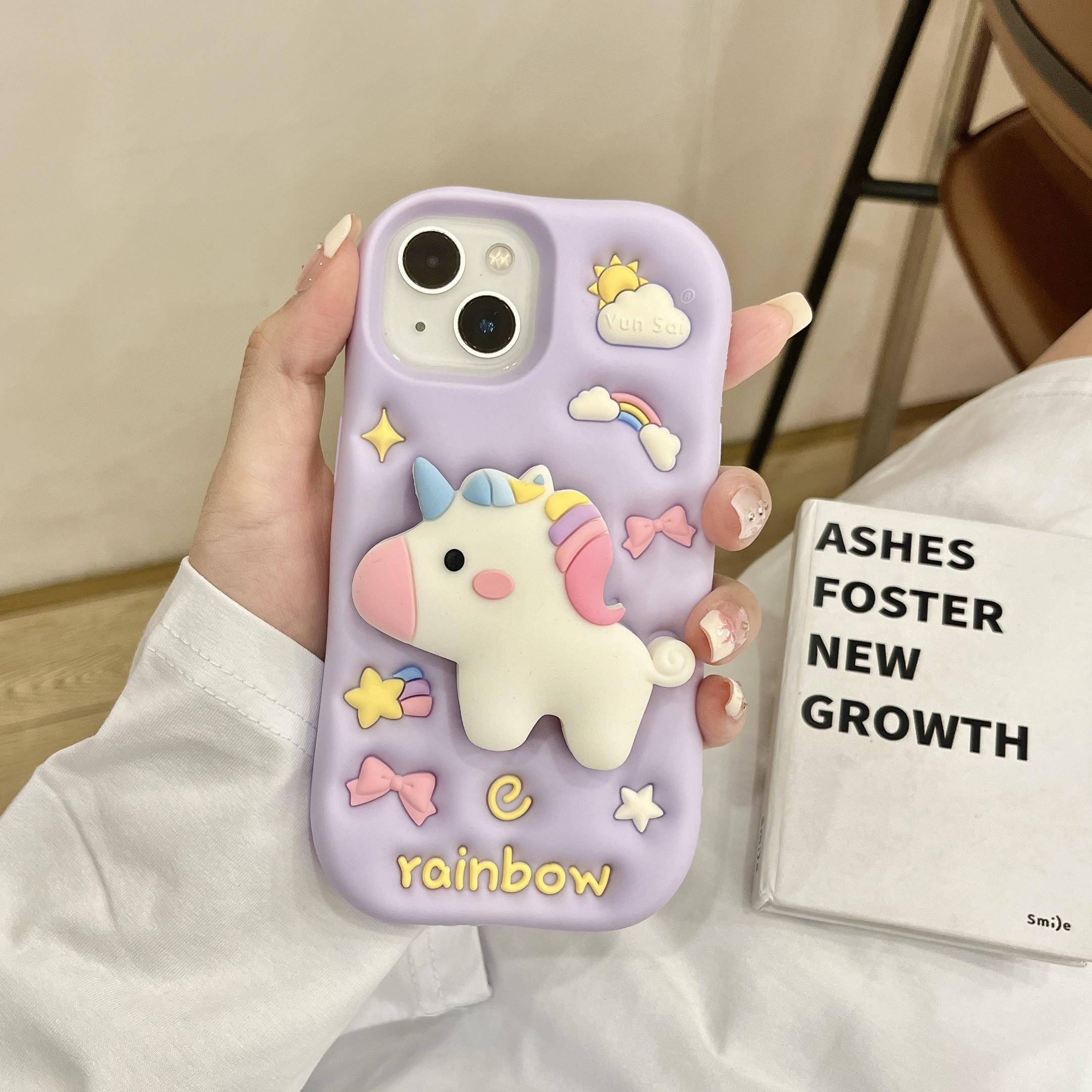 3D Einhorn Klappständer Handyhalter Hülle Für iPhone 17 16 15 14 13 12 Pro Max 16pro 15pro 17pro Weiches Silikon Cartoon Hülle iPhone-17